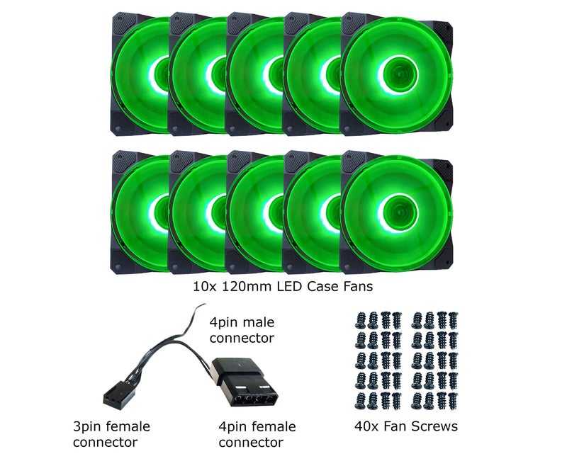 APEVIA CO1012L-GN Cosmos 120mm Green LED Ultra Silent Case Fan w/ 16 LEDs & Anti-Vibration Rubber Pads (10 Pk) - Image 5